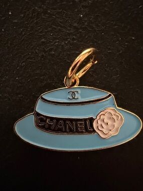 Classic Inspired Gold and Blue stamped hat Pendant